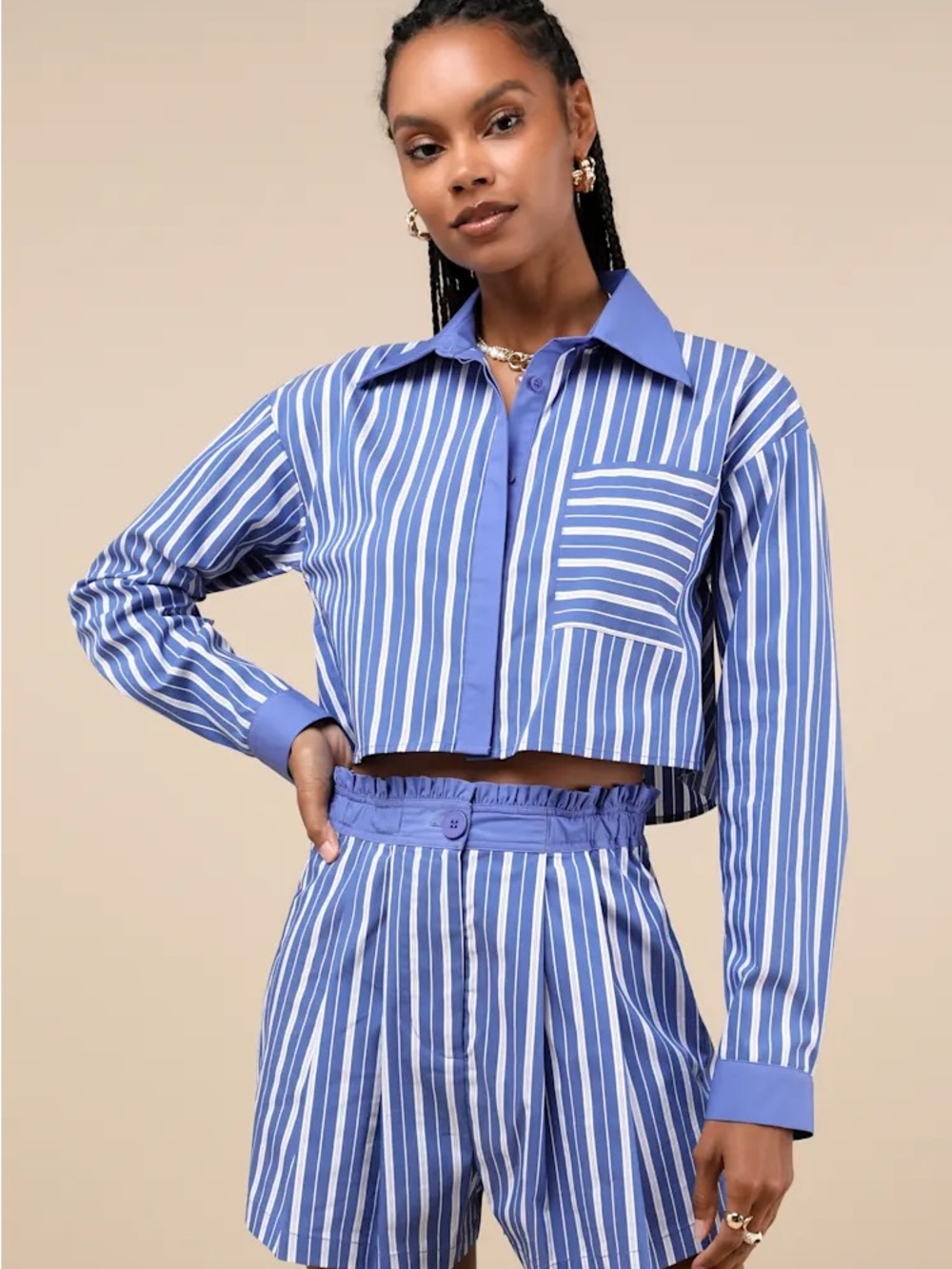 Lulu's Playful Babe Blue and White Striped Ruffled Shorts